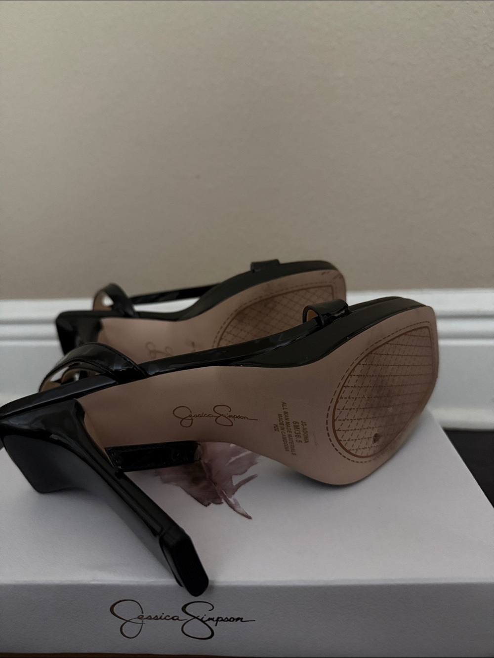 Jessica Simpson Black Patent Platform Slingback Sandals - Picture 9 of 13